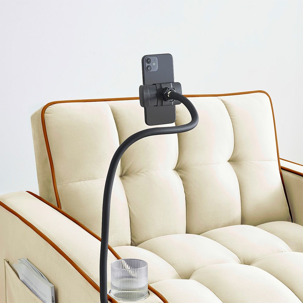 Single-seater sofa bed, equipped with USB ports and a phone holder - Beige