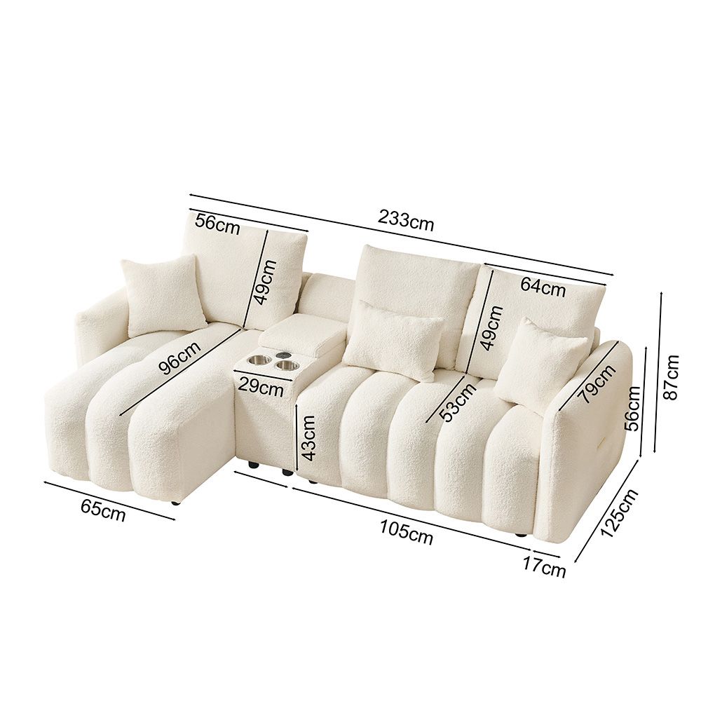 92-inch high-quality teddy fur fabric corner sofa - White