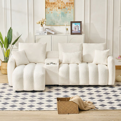 92-inch high-quality teddy fur fabric corner sofa - White V1316-W2564S00034