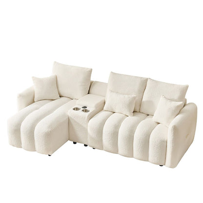92-inch high-quality teddy fur fabric corner sofa - White V1316-W2564S00034