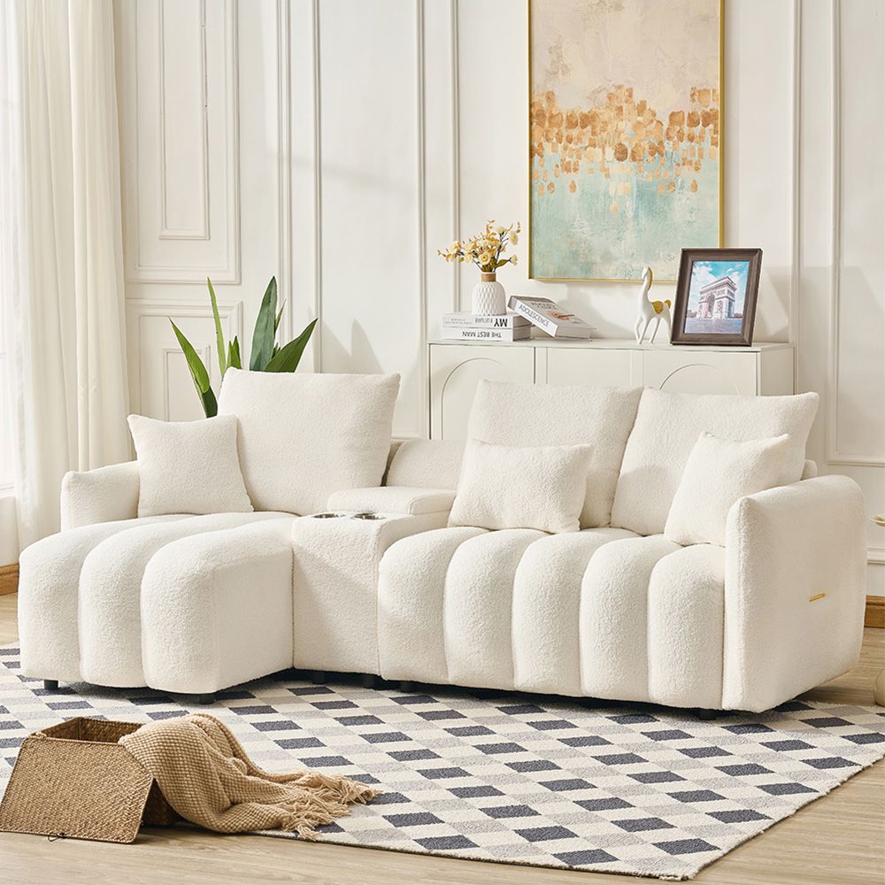 92-inch high-quality teddy fur fabric corner sofa - White V1316-W2564S00034