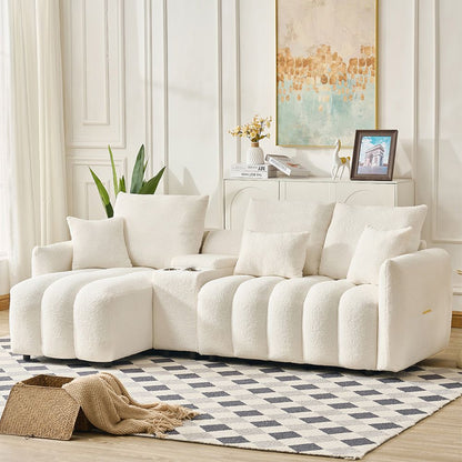 92-inch high-quality teddy fur fabric corner sofa - White V1316-W2564S00034
