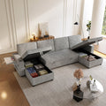 Oversized U Shaped Plush Corduroy Fluffy Sectional Sleeper Sofa - Grey V1316-W2564S00049