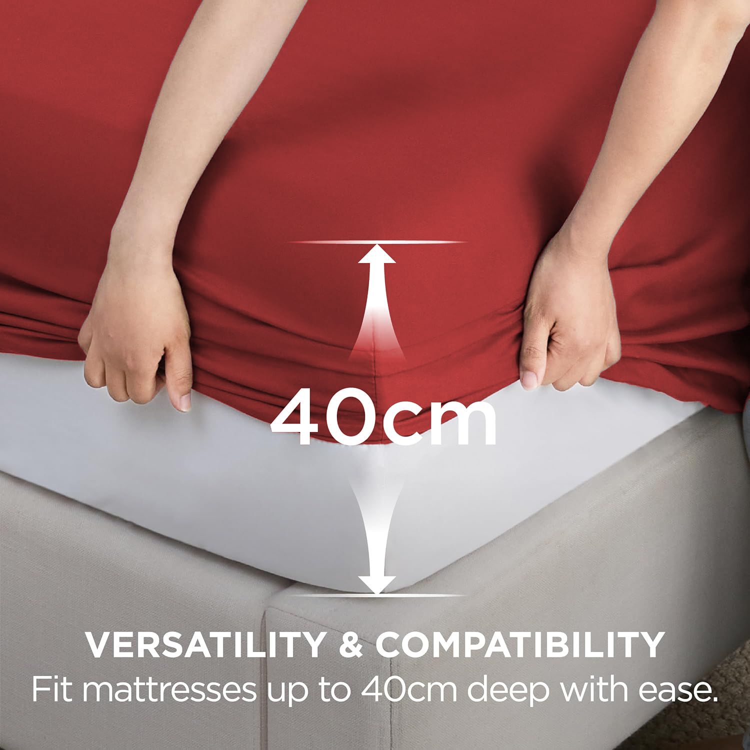 2000TC Hotel Quality Fitted Sheets - 2 Piece Fitted Sheets  -Breathable Bedding - Wrinkle, Fade, Stain Resistant- 16inch/40cm Deep Pocket Fitted Bed Sheets-Wrinkle and Fade Resistant,(Red,Double)