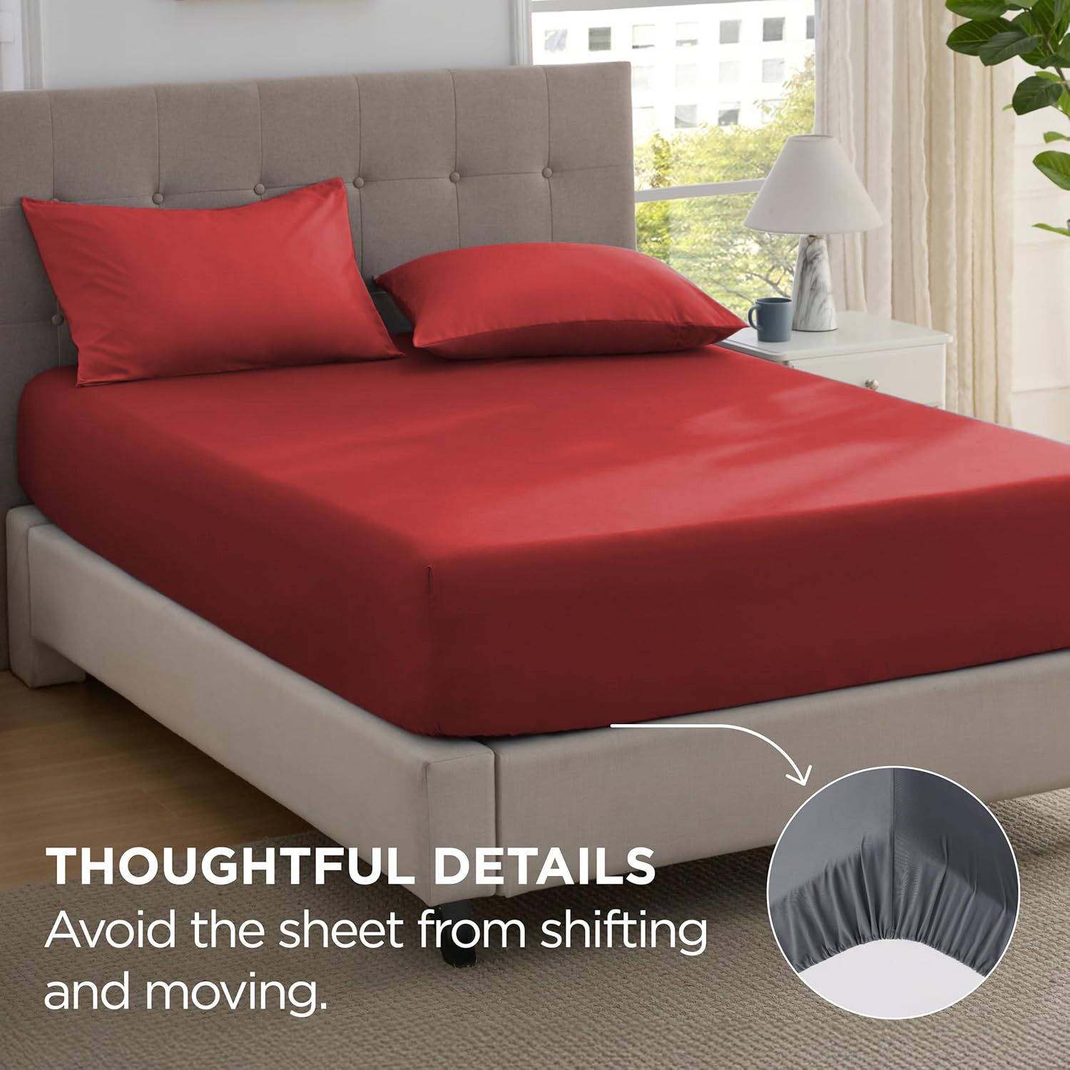 2000TC Hotel Quality Fitted Sheets - 2 Piece Fitted Sheets  -Breathable Bedding - Wrinkle, Fade, Stain Resistant- 16inch/40cm Deep Pocket Fitted Bed Sheets-Wrinkle and Fade Resistant,(Red,Double)