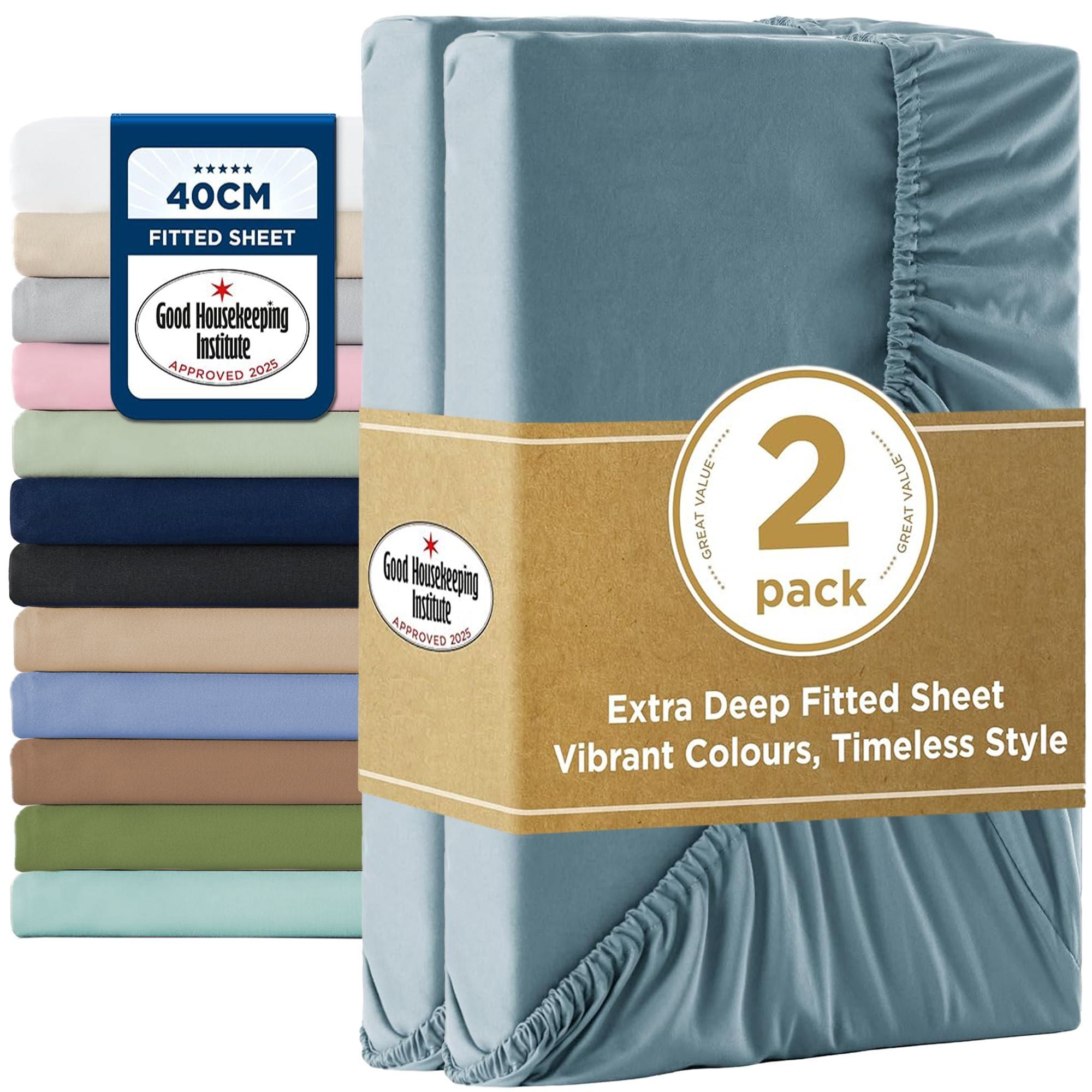 2000TC Hotel Quality Fitted Sheets - 2 Piece Fitted Sheets  -Breathable Bedding - Wrinkle, Fade, Stain Resistant- 16inch/40cm Deep Pocket Fitted Bed Sheets-Wrinkle and Fade Resistant,(Ocean,Double)