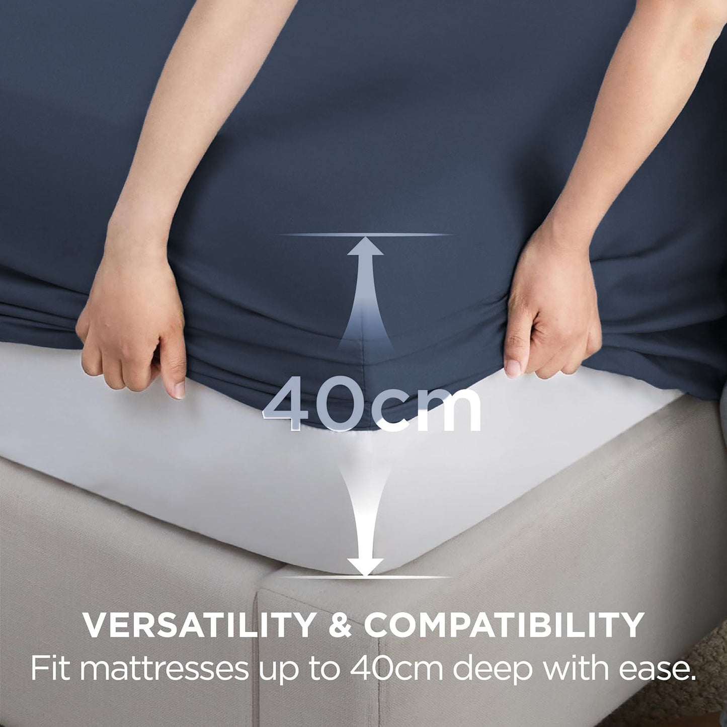 2000TC Hotel Quality Fitted Sheets - 2 Piece Fitted Sheets  -Breathable Bedding - Wrinkle, Fade, Stain Resistant- 16inch/40cm Deep Pocket Fitted Bed Sheets-Wrinkle and Fade Resistant,(Navy,Double)
