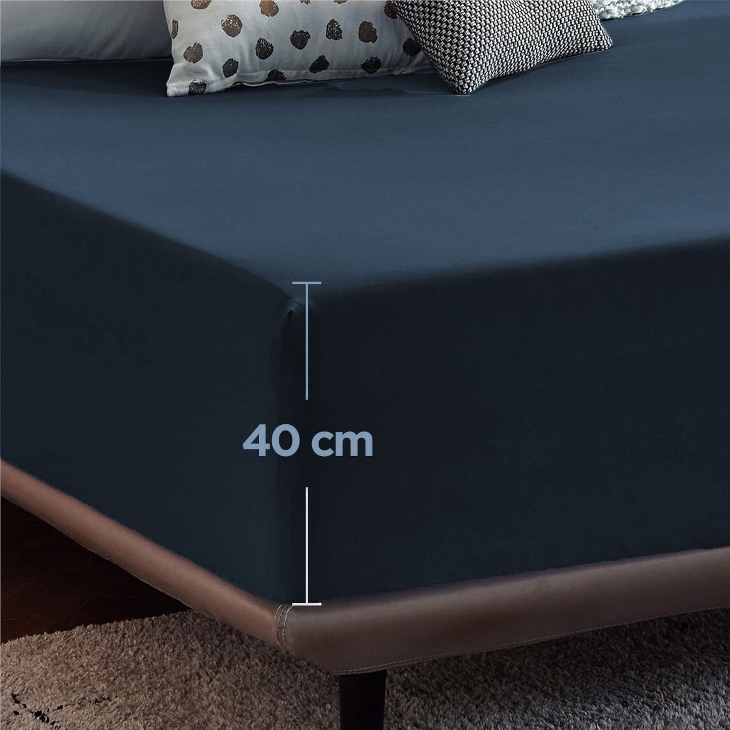 2000TC Hotel Quality Fitted Sheets - 2 Piece Fitted Sheets  -Breathable Bedding - Wrinkle, Fade, Stain Resistant- 16inch/40cm Deep Pocket Fitted Bed Sheets-Wrinkle and Fade Resistant,(Navy,Double)