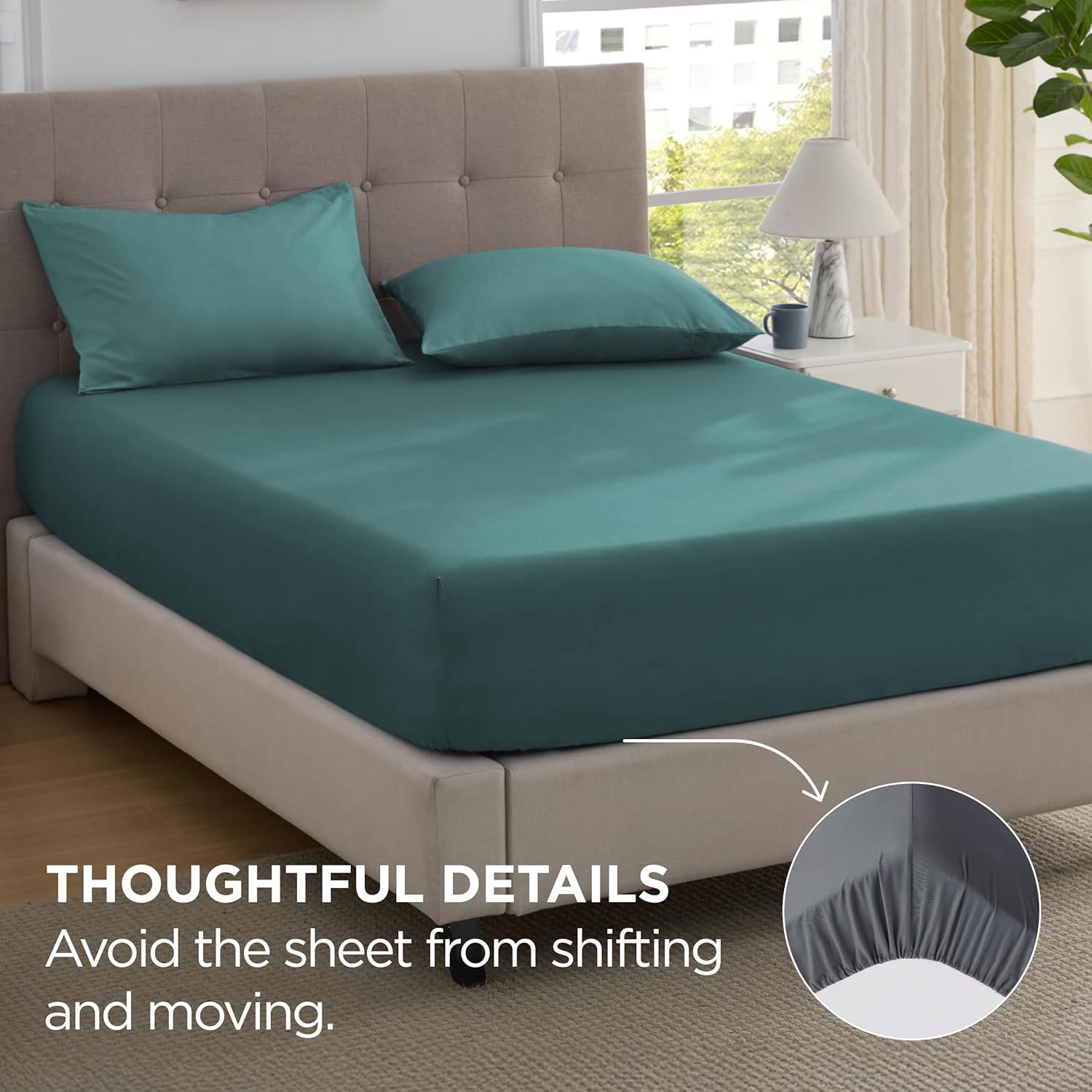 2000TC Hotel Quality Fitted Sheets - 2 Piece Fitted Sheets  -Breathable Bedding - Wrinkle, Fade, Stain Resistant- 16inch/40cm Deep Pocket Fitted Bed Sheets-Wrinkle and Fade Resistant,(Biscay blue,Double)