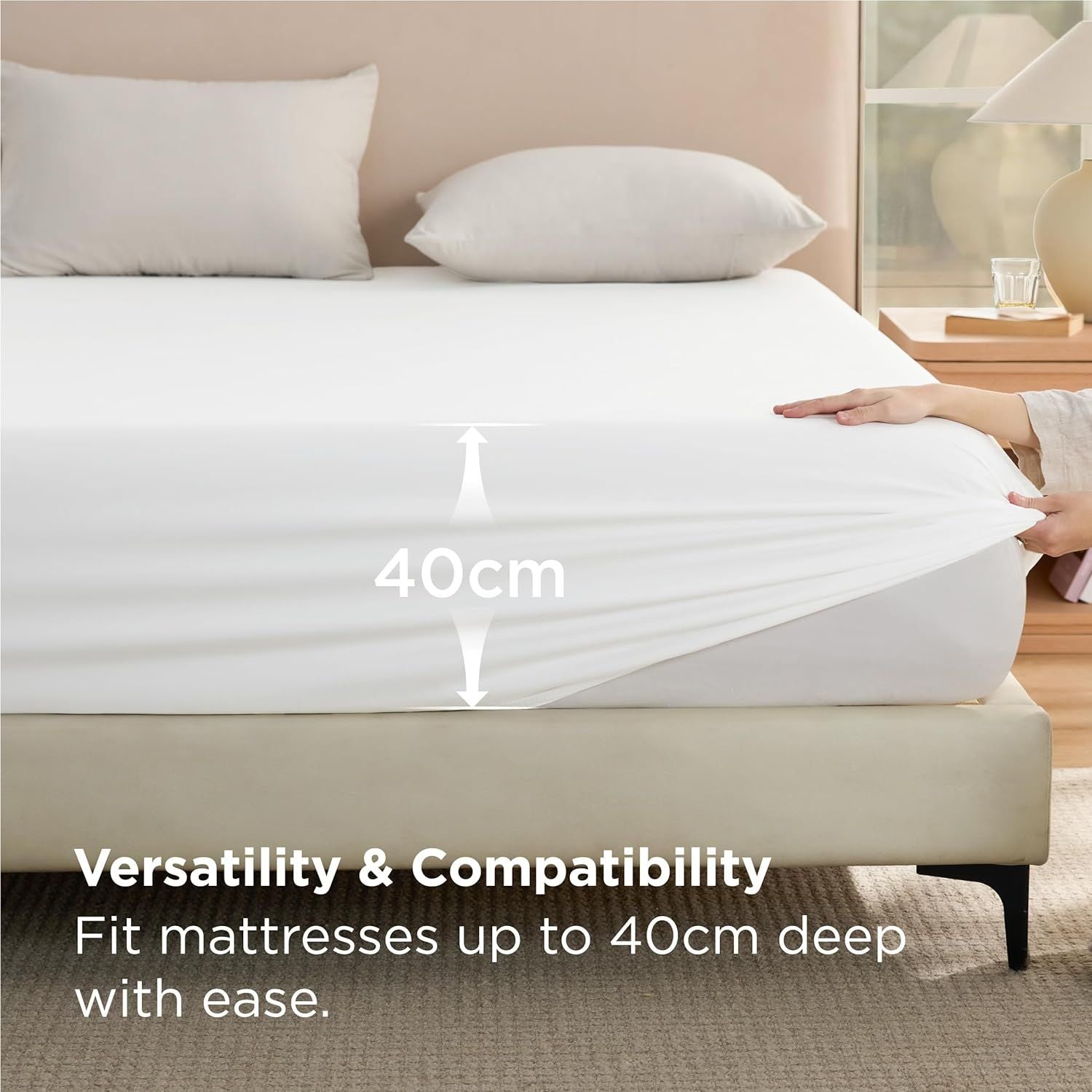 2000TC Hotel Quality Fitted Sheets - 2 Piece Fitted Sheets  -Breathable Bedding - Wrinkle, Fade, Stain Resistant- 16inch/40cm Deep Pocket Fitted Bed Sheets-Wrinkle and Fade Resistant,(White,King)