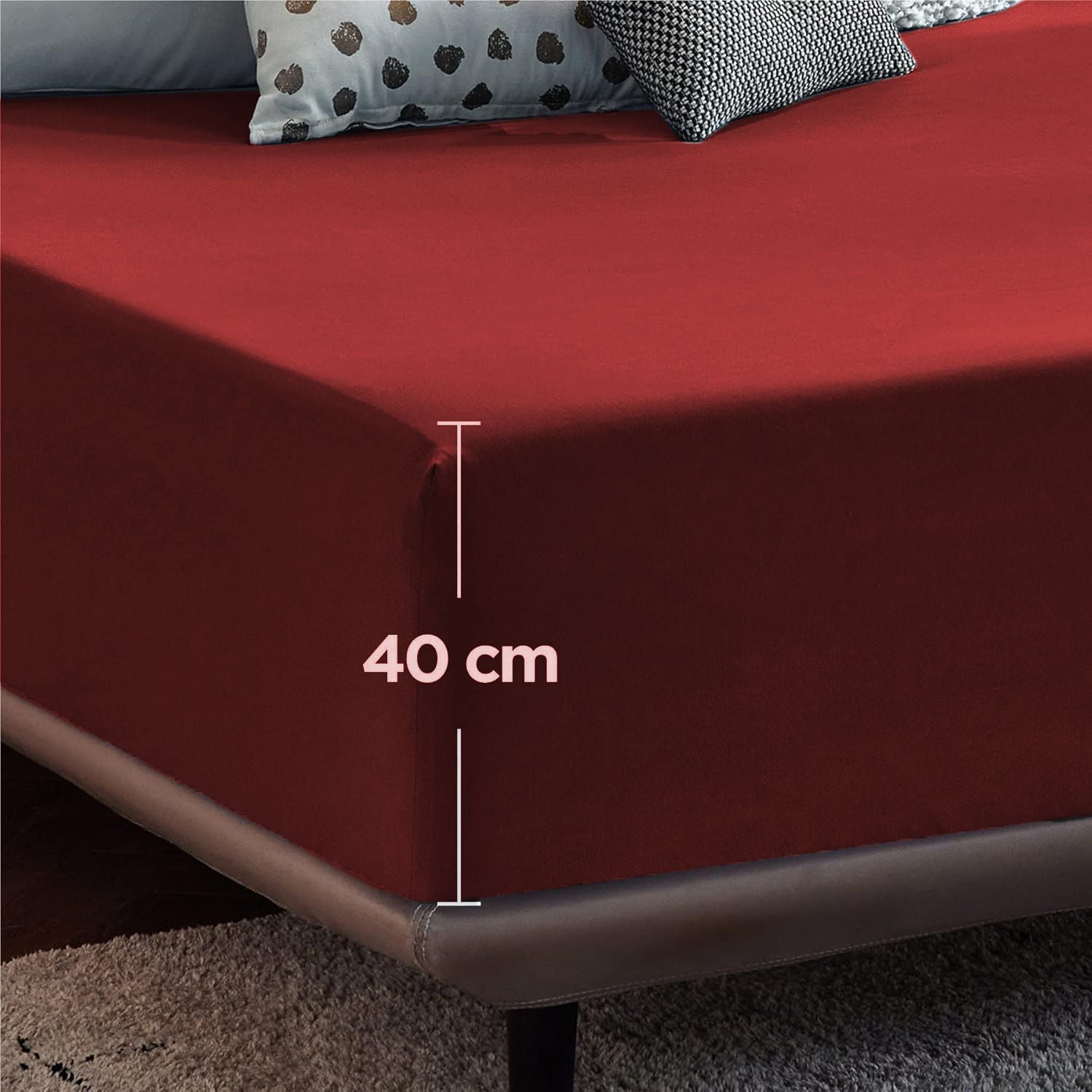 2000TC Hotel Quality Fitted Sheets - 2 Piece Fitted Sheets  -Breathable Bedding - Wrinkle, Fade, Stain Resistant- 16inch/40cm Deep Pocket Fitted Bed Sheets-Wrinkle and Fade Resistant,(Red,King)