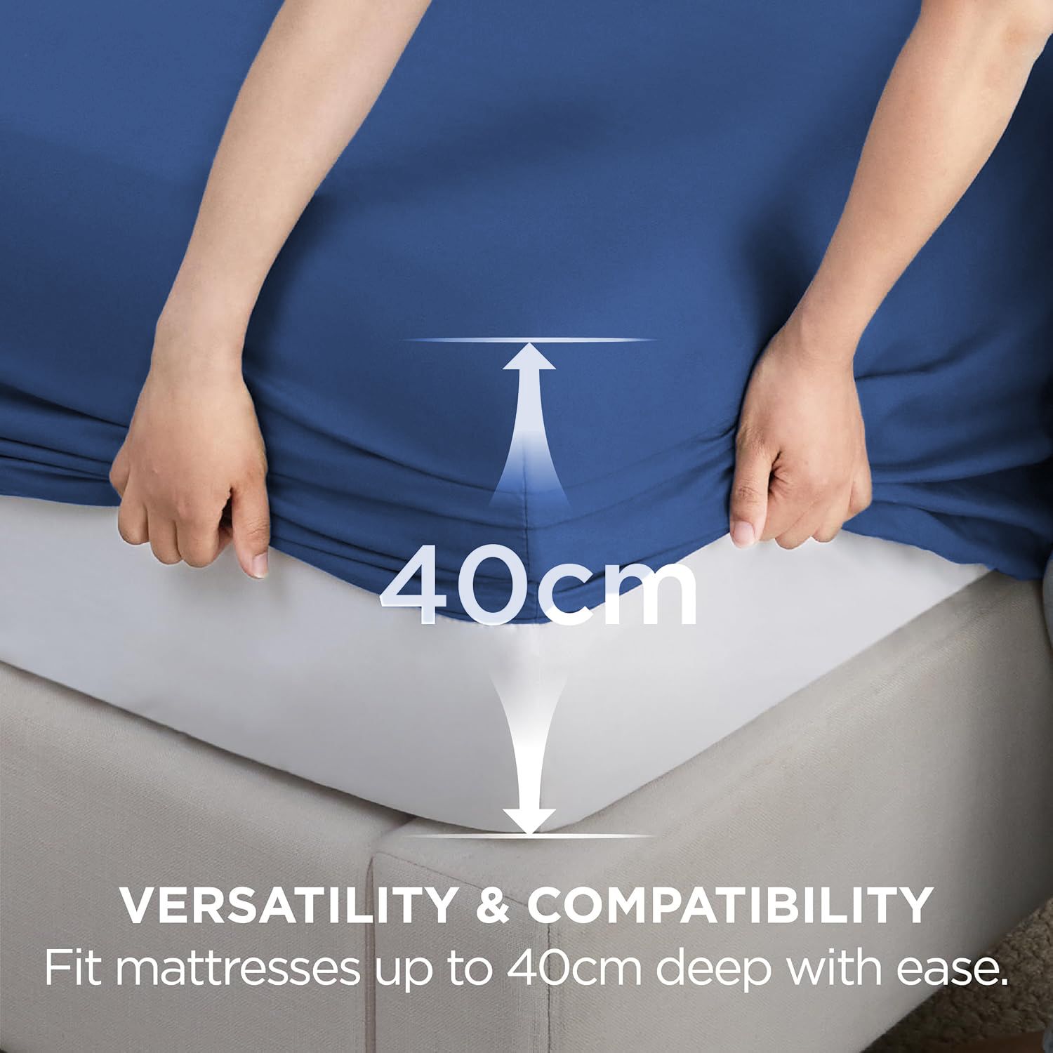2000TC Hotel Quality Fitted Sheets - 2 Piece Fitted Sheets  -Breathable Bedding - Wrinkle, Fade, Stain Resistant- 16inch/40cm Deep Pocket Fitted Bed Sheets-Wrinkle and Fade Resistant,(Royal blue,King)
