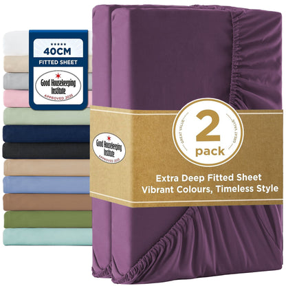 2000TC Hotel Quality Fitted Sheets - 2 Piece Fitted Sheets  -Breathable Bedding - Wrinkle, Fade, Stain Resistant- 16inch/40cm Deep Pocket Fitted Bed Sheets-Wrinkle and Fade Resistant,(Purple,King)