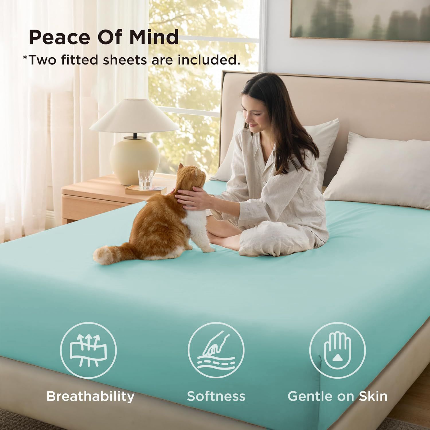 2000TC Hotel Quality Fitted Sheets - 2 Piece Fitted Sheets  -Breathable Bedding - Wrinkle, Fade, Stain Resistant- 16inch/40cm Deep Pocket Fitted Bed Sheets-Wrinkle and Fade Resistant,(Ice blue,King Single)