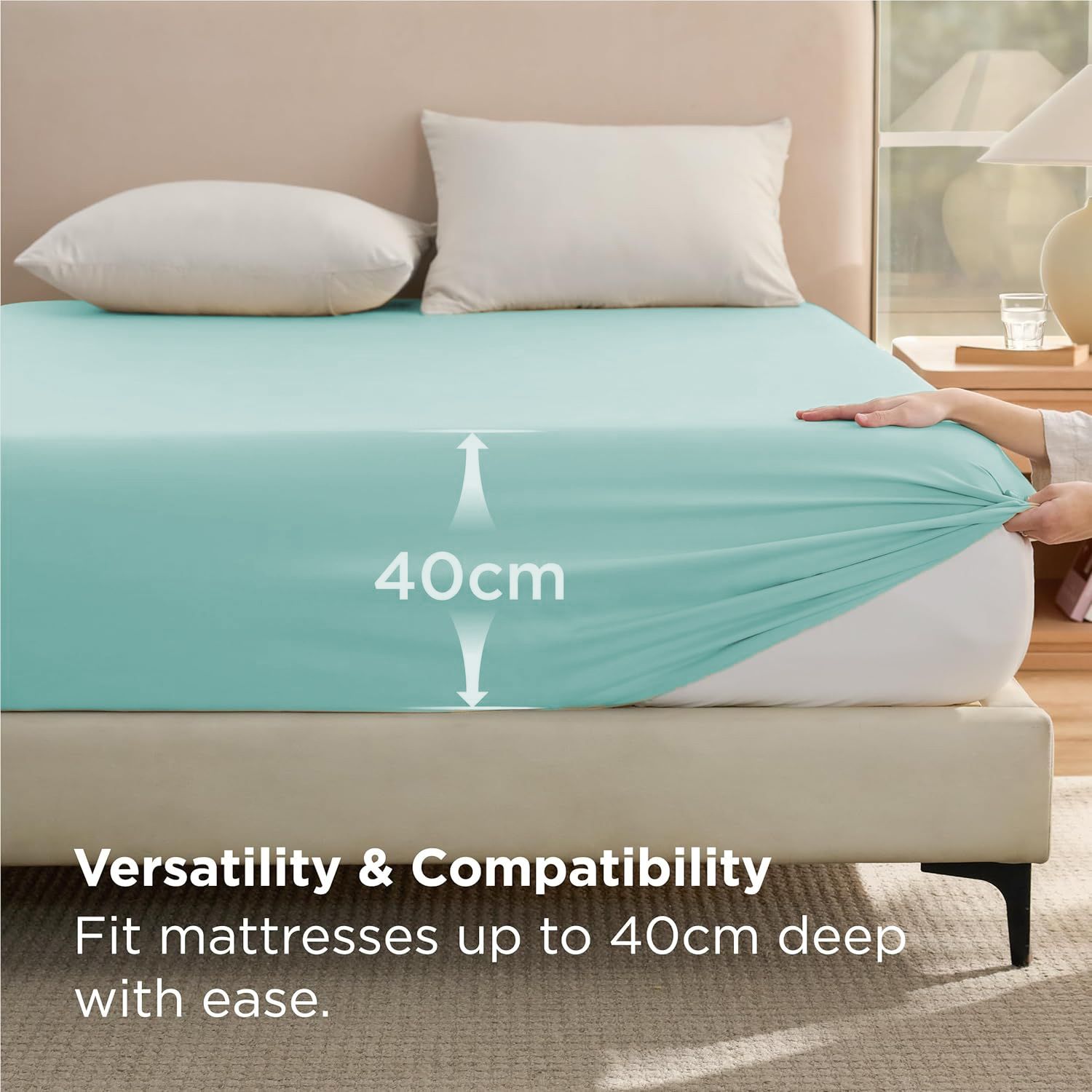 2000TC Hotel Quality Fitted Sheets - 2 Piece Fitted Sheets  -Breathable Bedding - Wrinkle, Fade, Stain Resistant- 16inch/40cm Deep Pocket Fitted Bed Sheets-Wrinkle and Fade Resistant,(Ice blue,King Single)