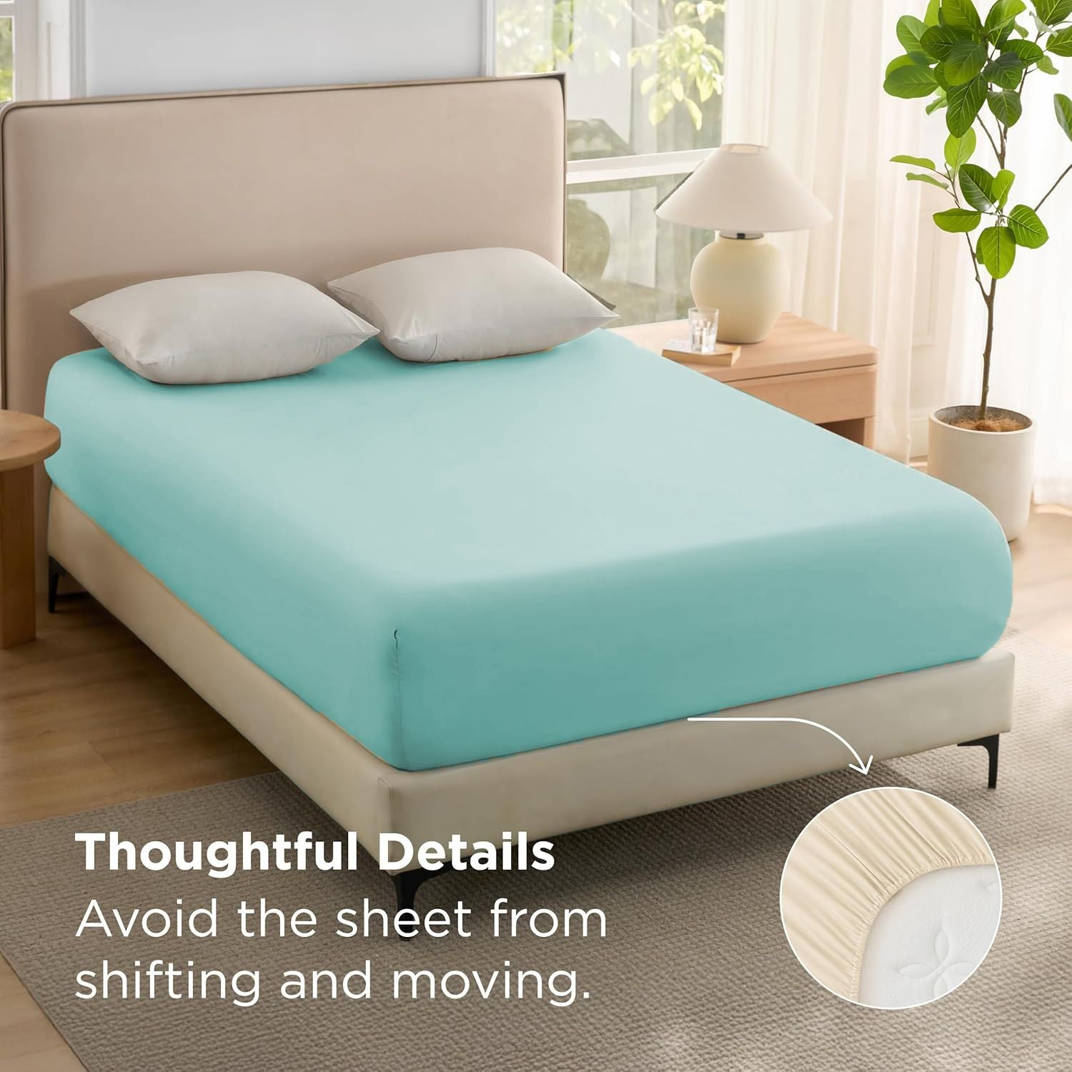2000TC Hotel Quality Fitted Sheets - 2 Piece Fitted Sheets  -Breathable Bedding - Wrinkle, Fade, Stain Resistant- 16inch/40cm Deep Pocket Fitted Bed Sheets-Wrinkle and Fade Resistant,(Ice blue,King Single)