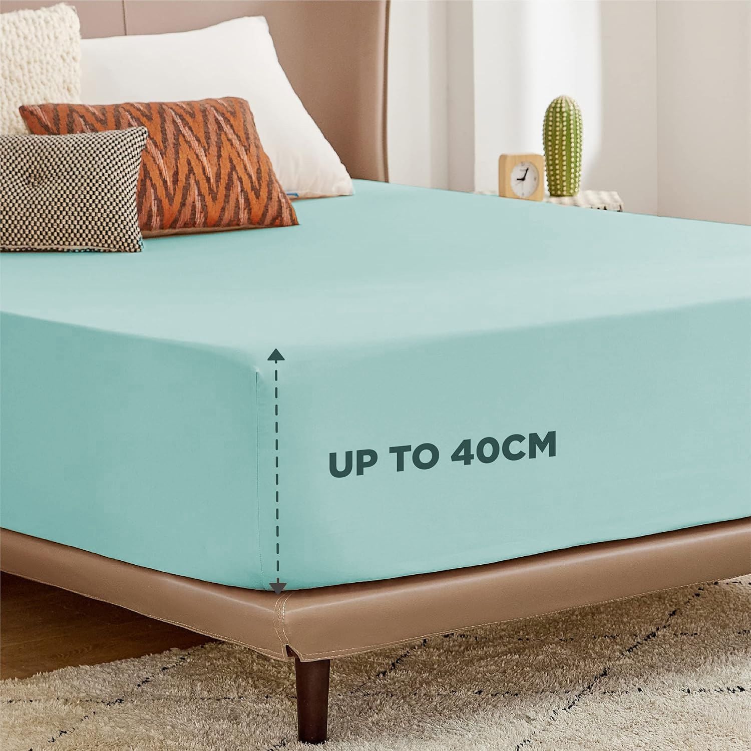 2000TC Hotel Quality Fitted Sheets - 2 Piece Fitted Sheets  -Breathable Bedding - Wrinkle, Fade, Stain Resistant- 16inch/40cm Deep Pocket Fitted Bed Sheets-Wrinkle and Fade Resistant,(Ice blue,King Single)