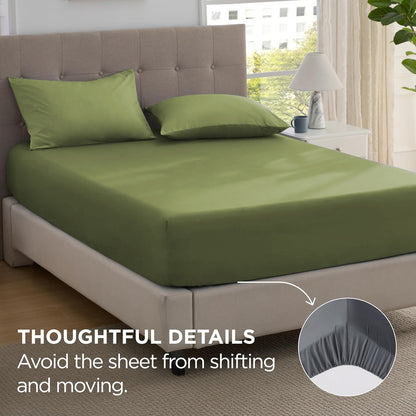 2000TC Hotel Quality Fitted Sheets - 2 Piece Fitted Sheets  -Breathable Bedding - Wrinkle, Fade, Stain Resistant- 16inch/40cm Deep Pocket Fitted Bed Sheets-Wrinkle and Fade Resistant,(Olive green,King Single)