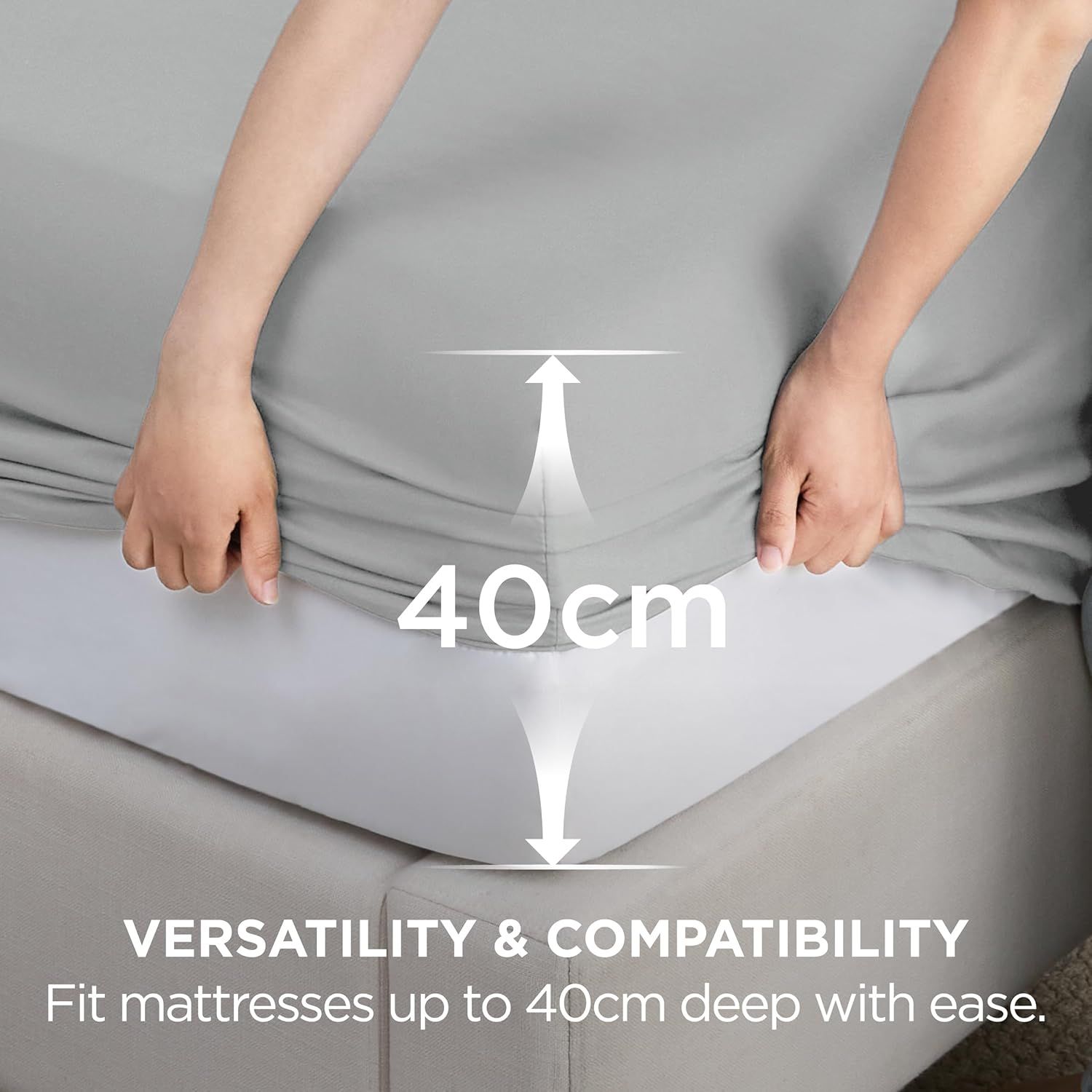 2000TC Hotel Quality Fitted Sheets - 2 Piece Fitted Sheets  -Breathable Bedding - Wrinkle, Fade, Stain Resistant- 16inch/40cm Deep Pocket Fitted Bed Sheets-Wrinkle and Fade Resistant,(Silver-gray,King Single)