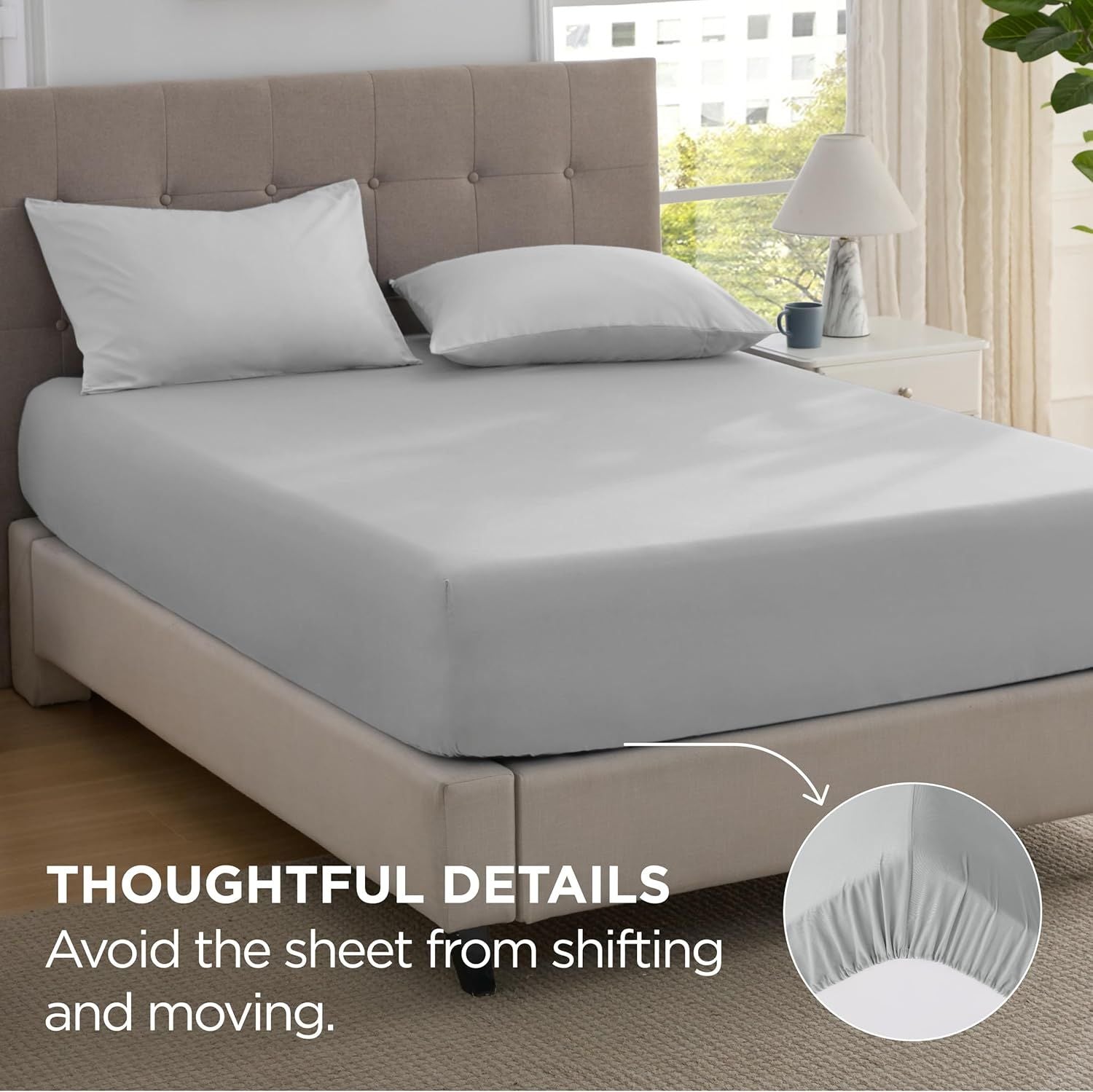 2000TC Hotel Quality Fitted Sheets - 2 Piece Fitted Sheets  -Breathable Bedding - Wrinkle, Fade, Stain Resistant- 16inch/40cm Deep Pocket Fitted Bed Sheets-Wrinkle and Fade Resistant,(Silver-gray,King Single)