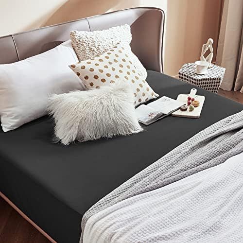 2000TC Hotel Quality Fitted Sheets - 2 Piece Fitted Sheets  -Breathable Bedding - Wrinkle, Fade, Stain Resistant- 16inch/40cm Deep Pocket Fitted Bed Sheets-Wrinkle and Fade Resistant,(Black,Queen)