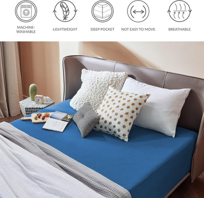 2000TC Hotel Quality Fitted Sheets - 2 Piece Fitted Sheets  -Breathable Bedding - Wrinkle, Fade, Stain Resistant- 16inch/40cm Deep Pocket Fitted Bed Sheets-Wrinkle and Fade Resistant,(Royal blue,Queen)