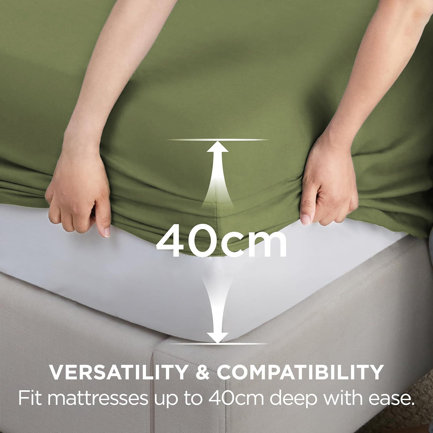2000TC Hotel Quality Fitted Sheets - 2 Piece Fitted Sheets  -Breathable Bedding - Wrinkle, Fade, Stain Resistant- 16inch/40cm Deep Pocket Fitted Bed Sheets-Wrinkle and Fade Resistant,(Olive green,Queen)