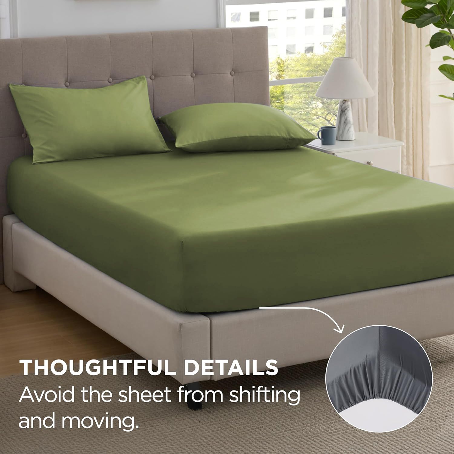 2000TC Hotel Quality Fitted Sheets - 2 Piece Fitted Sheets  -Breathable Bedding - Wrinkle, Fade, Stain Resistant- 16inch/40cm Deep Pocket Fitted Bed Sheets-Wrinkle and Fade Resistant,(Olive green,Queen)