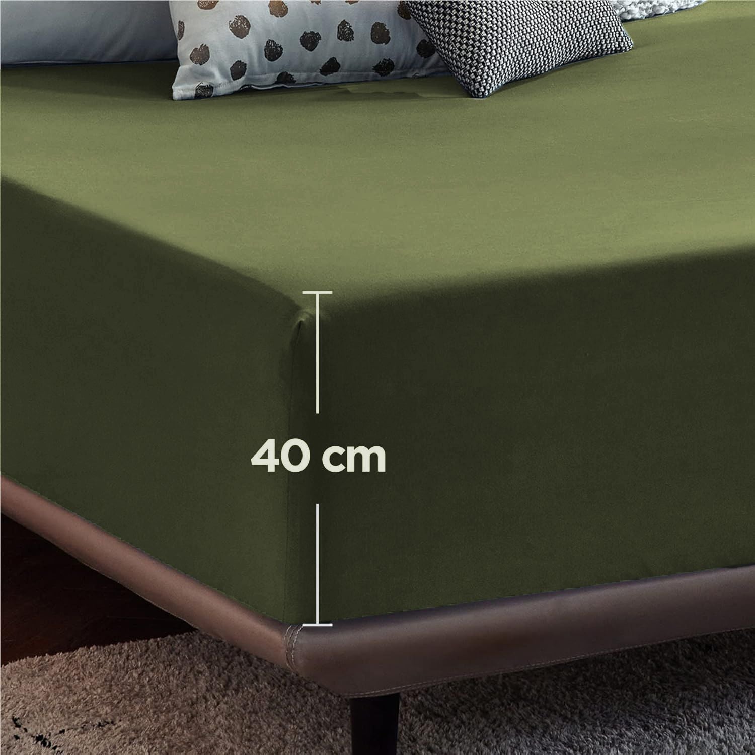 2000TC Hotel Quality Fitted Sheets - 2 Piece Fitted Sheets  -Breathable Bedding - Wrinkle, Fade, Stain Resistant- 16inch/40cm Deep Pocket Fitted Bed Sheets-Wrinkle and Fade Resistant,(Olive green,Queen)
