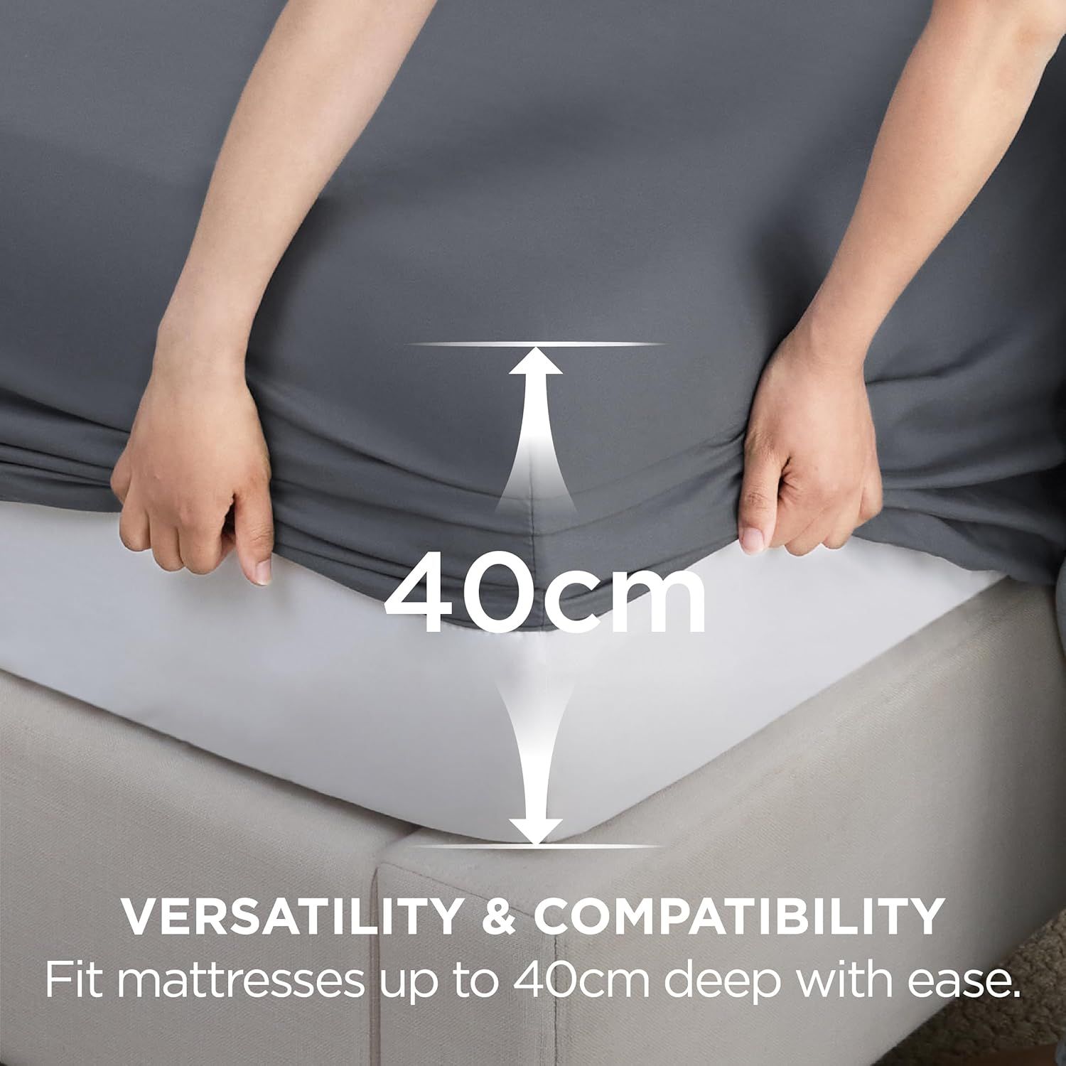 2000TC Hotel Quality Fitted Sheets - 2 Piece Fitted Sheets  -Breathable Bedding - Wrinkle, Fade, Stain Resistant- 16inch/40cm Deep Pocket Fitted Bed Sheets-Wrinkle and Fade Resistant,(Dark gray,Queen)