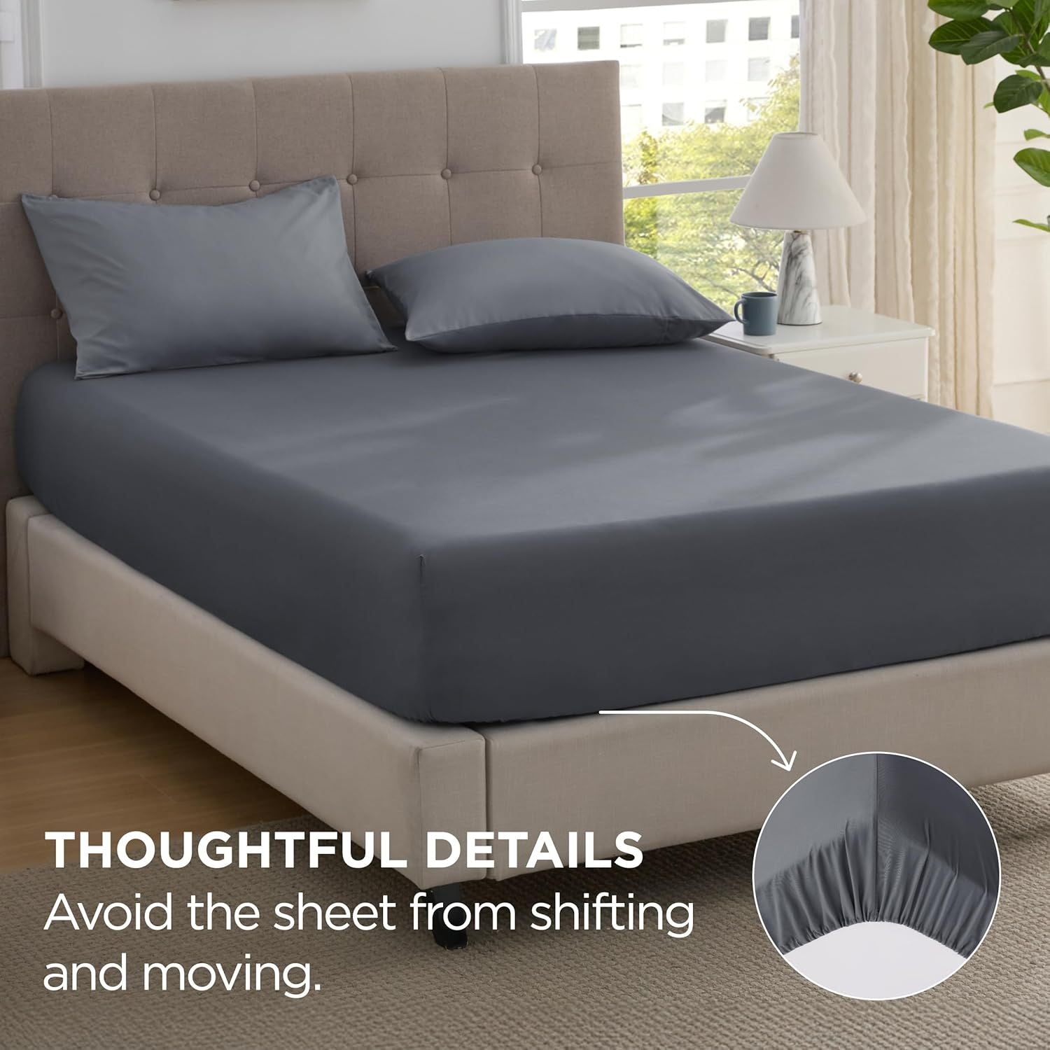 2000TC Hotel Quality Fitted Sheets - 2 Piece Fitted Sheets  -Breathable Bedding - Wrinkle, Fade, Stain Resistant- 16inch/40cm Deep Pocket Fitted Bed Sheets-Wrinkle and Fade Resistant,(Dark gray,Queen)