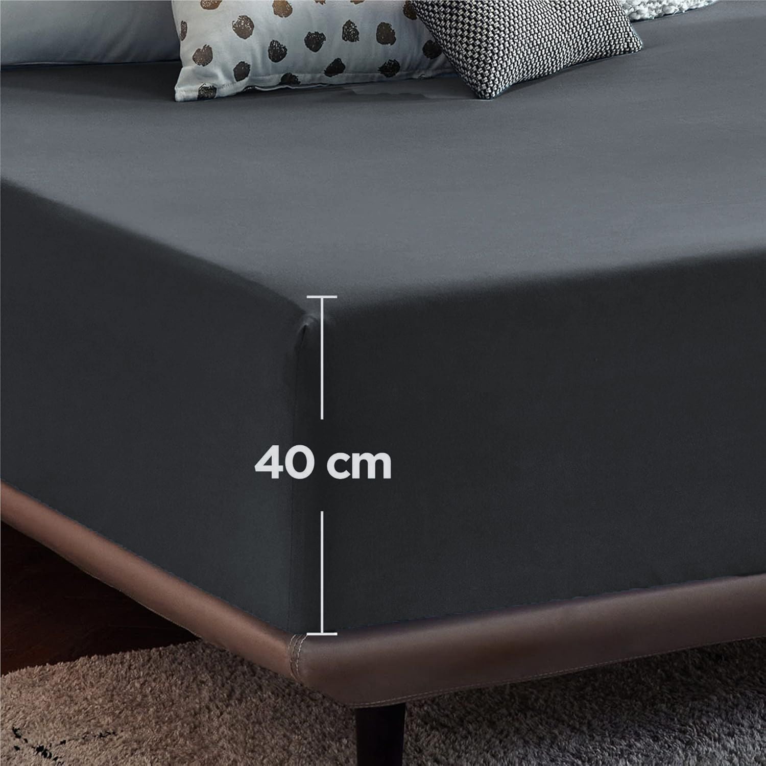 2000TC Hotel Quality Fitted Sheets - 2 Piece Fitted Sheets  -Breathable Bedding - Wrinkle, Fade, Stain Resistant- 16inch/40cm Deep Pocket Fitted Bed Sheets-Wrinkle and Fade Resistant,(Dark gray,Queen)