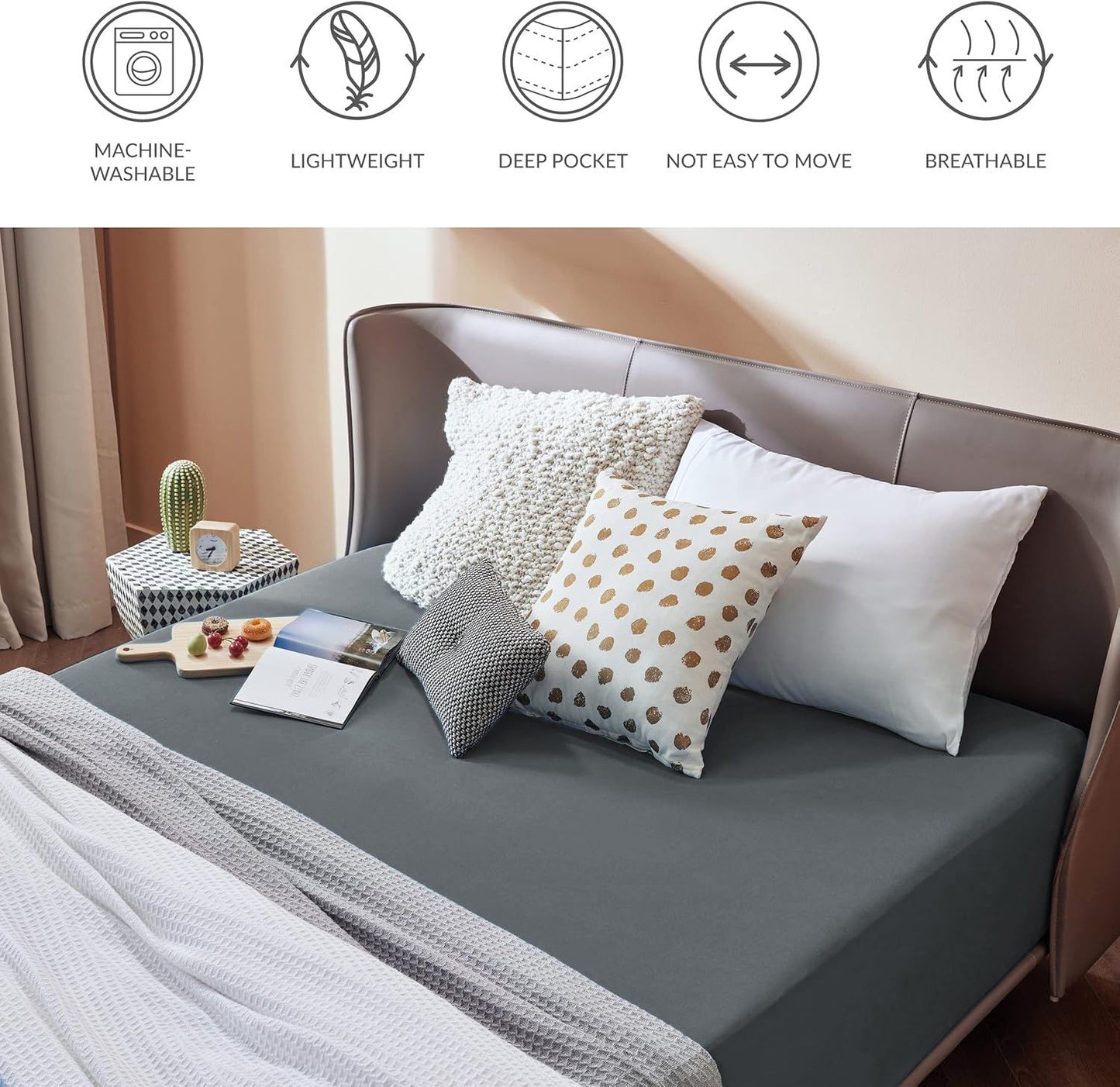 2000TC Hotel Quality Fitted Sheets - 2 Piece Fitted Sheets  -Breathable Bedding - Wrinkle, Fade, Stain Resistant- 16inch/40cm Deep Pocket Fitted Bed Sheets-Wrinkle and Fade Resistant,(Dark gray,Queen)