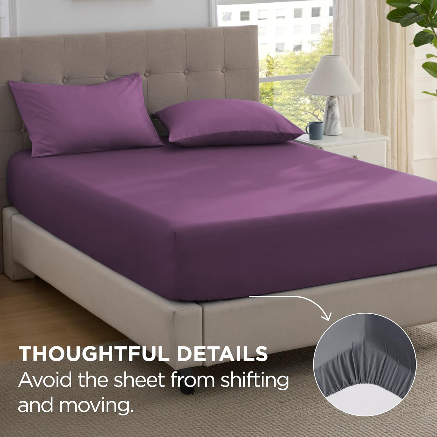 2000TC Hotel Quality Fitted Sheets - 2 Piece Fitted Sheets  -Breathable Bedding - Wrinkle, Fade, Stain Resistant- 16inch/40cm Deep Pocket Fitted Bed Sheets-Wrinkle and Fade Resistant,(Purple,Queen)