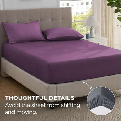 2000TC Hotel Quality Fitted Sheets - 2 Piece Fitted Sheets  -Breathable Bedding - Wrinkle, Fade, Stain Resistant- 16inch/40cm Deep Pocket Fitted Bed Sheets-Wrinkle and Fade Resistant,(Purple,Queen)