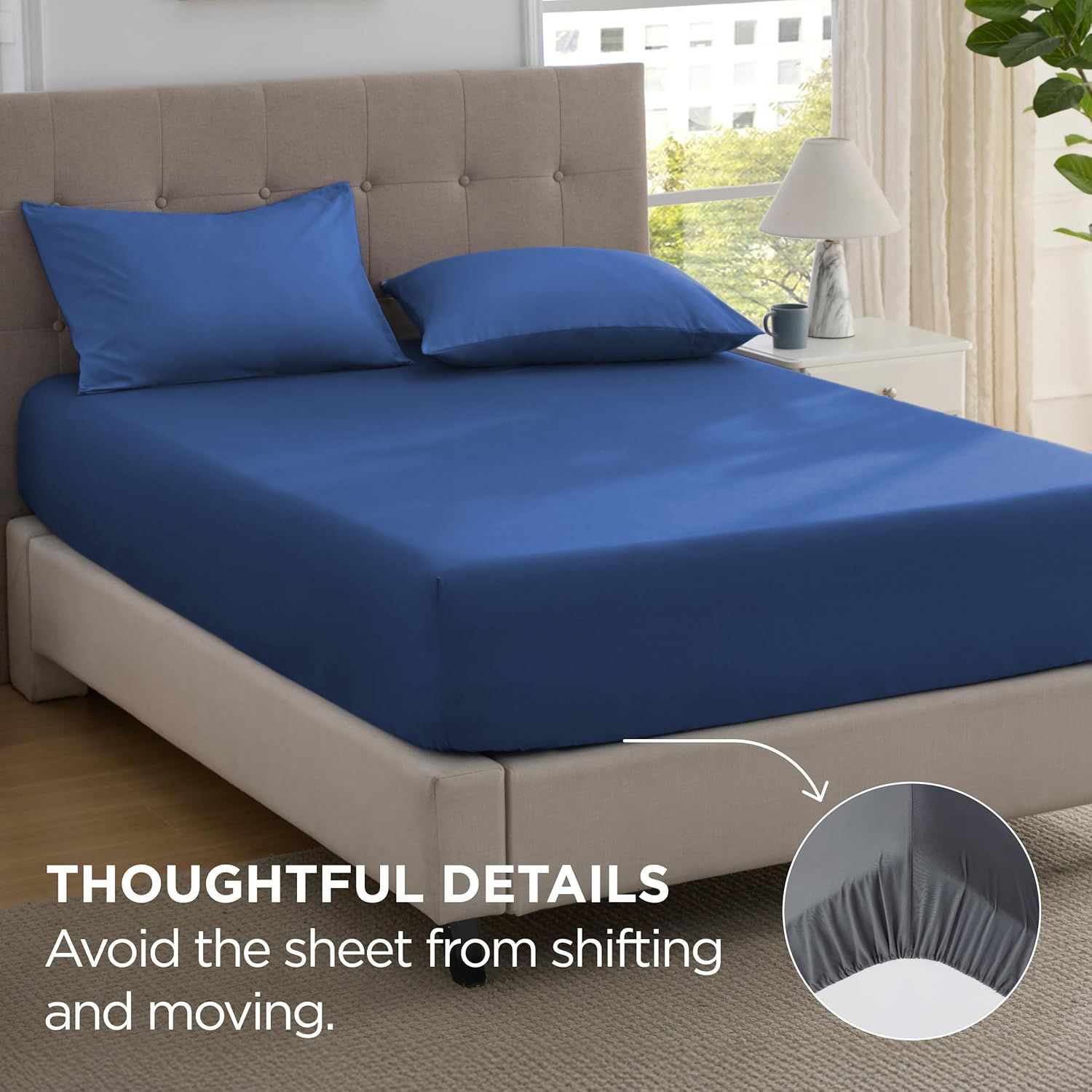2000TC Hotel Quality Fitted Sheets - 2 Piece Fitted Sheets  -Breathable Bedding - Wrinkle, Fade, Stain Resistant- 16inch/40cm Deep Pocket Fitted Bed Sheets-Wrinkle and Fade Resistant,(Royal blue,Single)