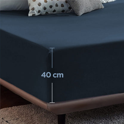 2000TC Hotel Quality Fitted Sheets - 2 Piece Fitted Sheets  -Breathable Bedding - Wrinkle, Fade, Stain Resistant- 16inch/40cm Deep Pocket Fitted Bed Sheets-Wrinkle and Fade Resistant,(Navy,Single)