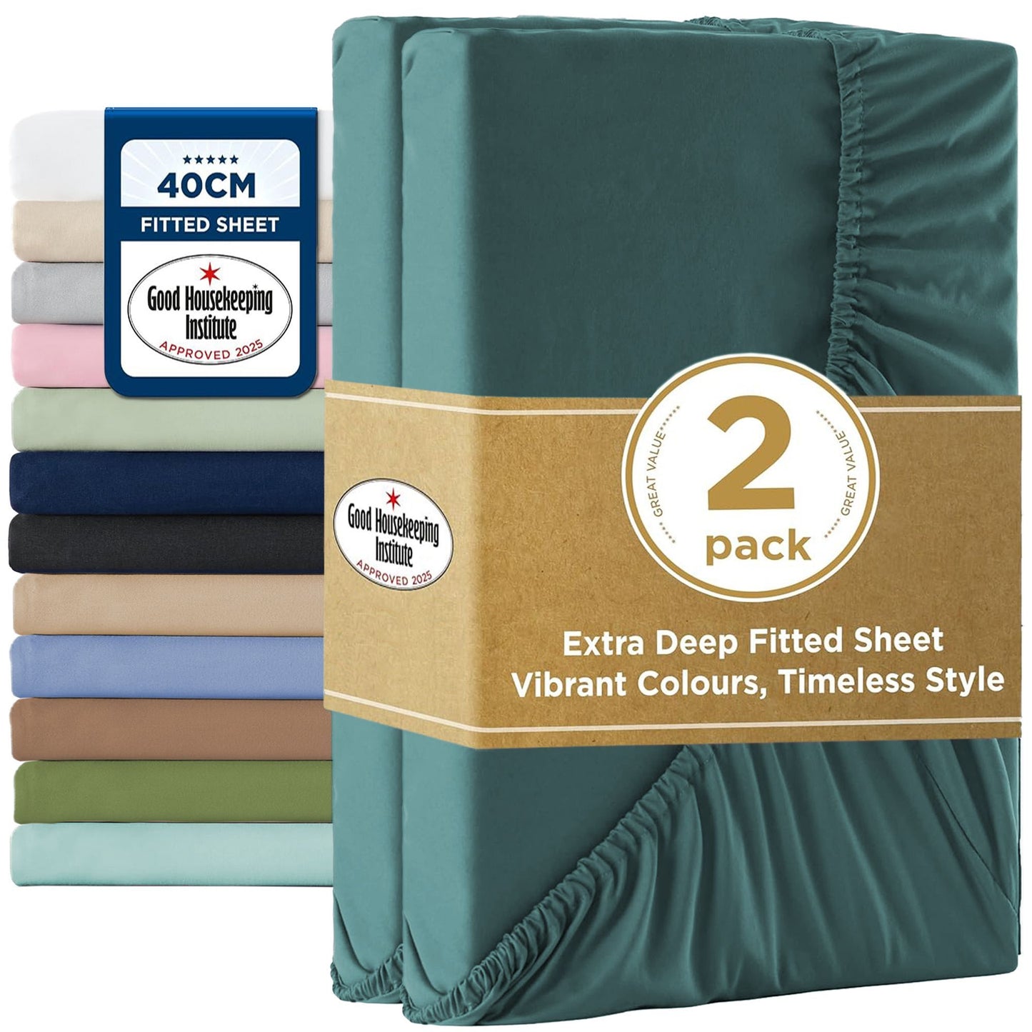 2000TC Hotel Quality Fitted Sheets - 2 Piece Fitted Sheets  -Breathable Bedding - Wrinkle, Fade, Stain Resistant- 16inch/40cm Deep Pocket Fitted Bed Sheets-Wrinkle and Fade Resistant,(Biscay blue,Single)