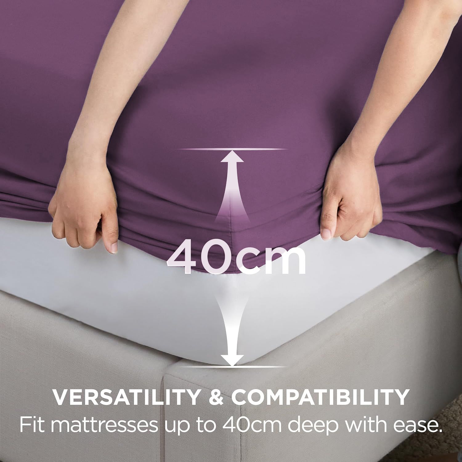 2000TC Hotel Quality Fitted Sheets - 2 Piece Fitted Sheets  -Breathable Bedding - Wrinkle, Fade, Stain Resistant- 16inch/40cm Deep Pocket Fitted Bed Sheets-Wrinkle and Fade Resistant,(Purple,Single)