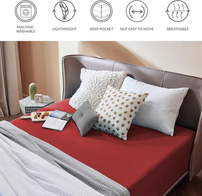 2000TC Hotel Quality Fitted Sheets - 2 Piece Fitted Sheets  -Breathable Bedding - Wrinkle, Fade, Stain Resistant- 16inch/40cm Deep Pocket Fitted Bed Sheets-Wrinkle and Fade Resistant,(Red,Super King)