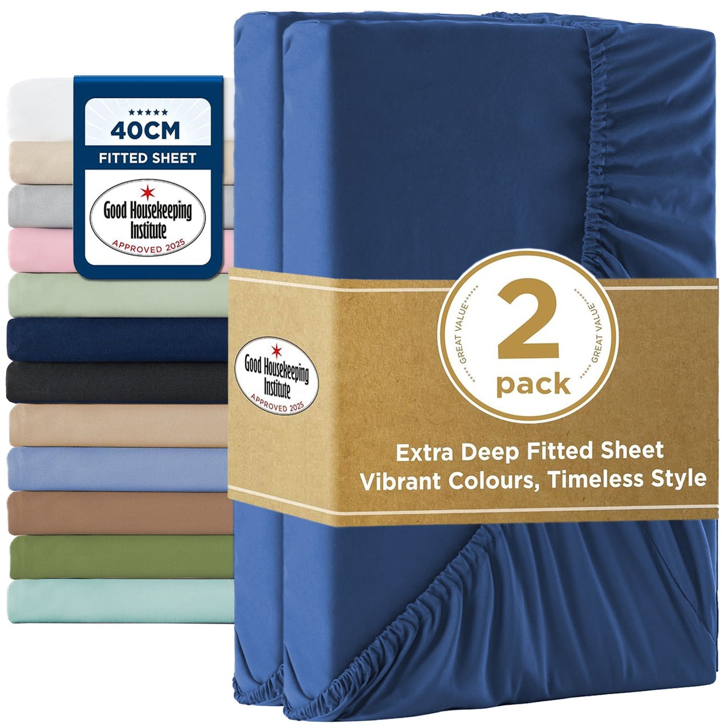 2000TC Hotel Quality Fitted Sheets - 2 Piece Fitted Sheets  -Breathable Bedding - Wrinkle, Fade, Stain Resistant- 16inch/40cm Deep Pocket Fitted Bed Sheets-Wrinkle and Fade Resistant,(Royal blue,Super King)