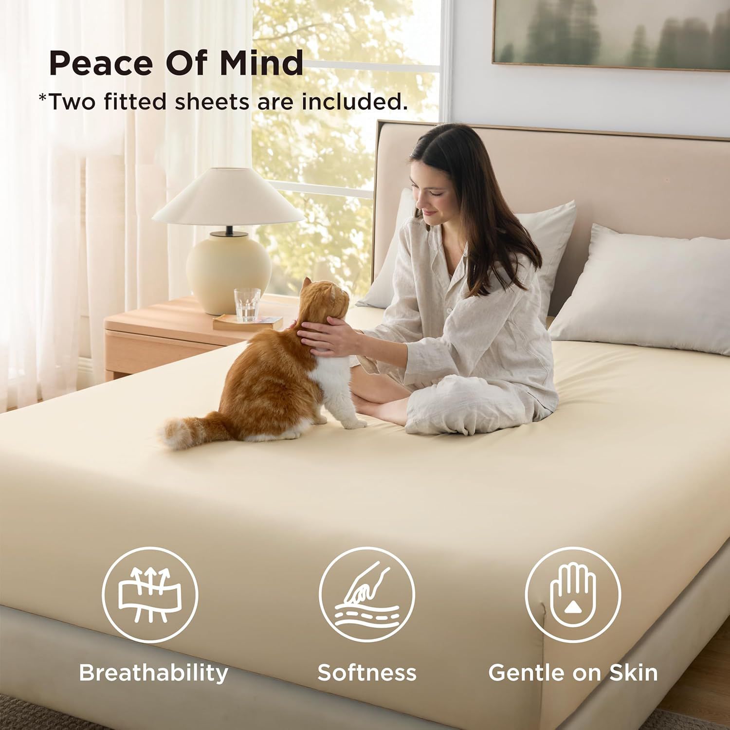 2000TC Hotel Quality Fitted Sheets - 2 Piece Fitted Sheets  -Breathable Bedding - Wrinkle, Fade, Stain Resistant- 16inch/40cm Deep Pocket Fitted Bed Sheets-Wrinkle and Fade Resistant,(Cream White,Super King)