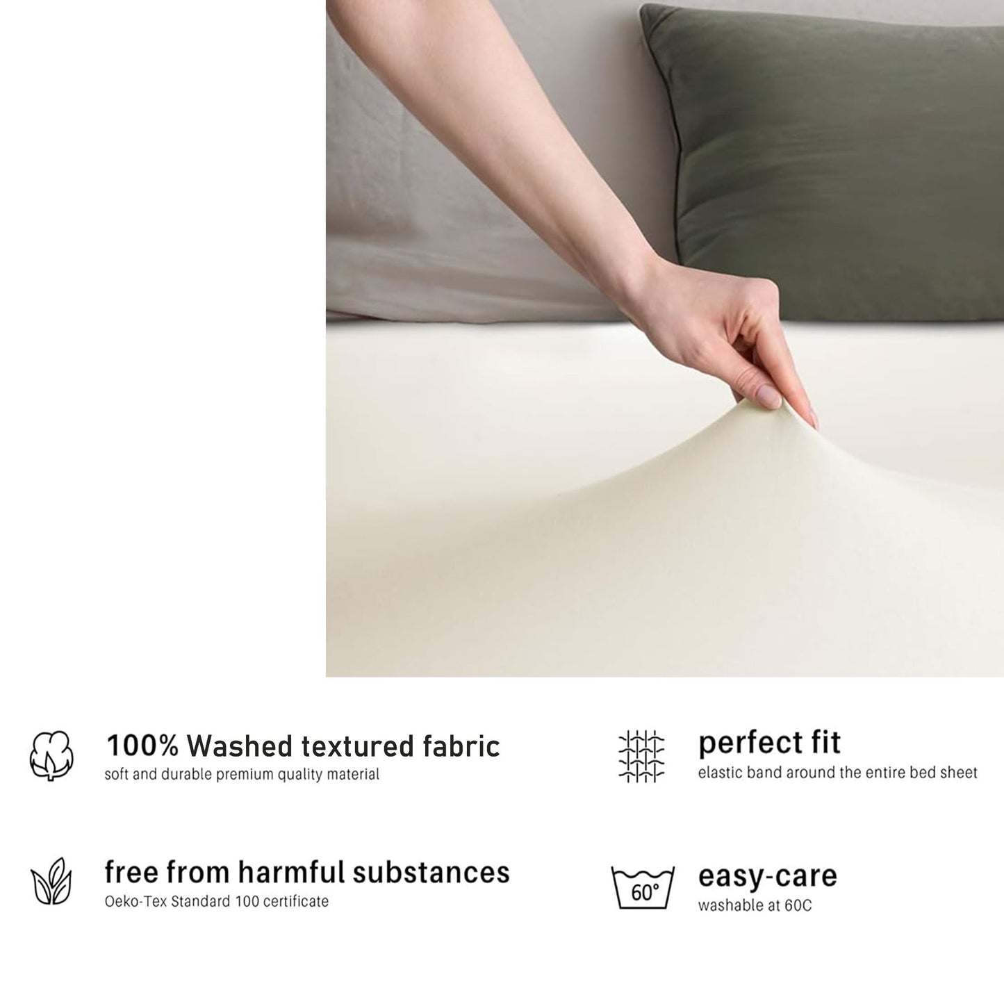 Hotel Quality Fitted sheets - 2 Piece Fitted sheets  -Breathable Bedding - Wrinkle, Fade, Stain Resistant- 26inch/40cm Deep Pocket Fitted Bed Sheet-Wrinkle and Fade Resistant,(Cream White,Double)