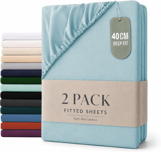 Hotel Quality Fitted sheets - 2 Piece Fitted sheets -Breathable Bedding - Wrinkle, Fade, Stain Resistant- V1317-2-QS9-AUKS-CL-BL