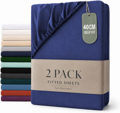 Hotel Quality Fitted sheets - 2 Piece Fitted sheets  -Breathable Bedding - Wrinkle, Fade, Stain Resistant- 26inch/40cm Deep Pocket Fitted Bed Sheet-Wrinkle and Fade Resistant,(Royal blue,Single)