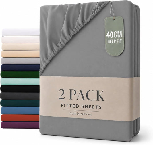 Hotel Quality Fitted sheets - 2 Piece Fitted sheets -Breathable Bedding - Wrinkle, Fade, Stain Resistant- V1317-2-QS9-AUS-CL-HUI