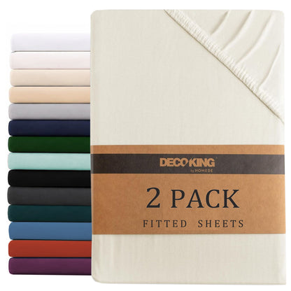 Hotel Quality Fitted sheets - 2 Piece Fitted sheets  -Breathable Bedding - Wrinkle, Fade, Stain Resistant- 26inch/40cm Deep Pocket Fitted Bed Sheet-Wrinkle and Fade Resistant,(Cream White,Single)
