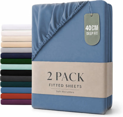 Hotel Quality Fitted sheets - 2 Piece Fitted sheets -Breathable Bedding - Wrinkle, Fade, Stain Resistant- V1317-2-QS9-AUSK-CL-HL