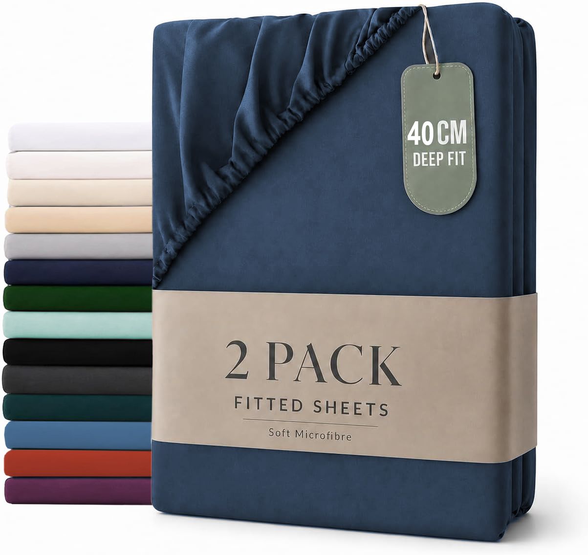Hotel Quality Fitted sheets - 2 Piece Fitted sheets -Breathable Bedding - Wrinkle, Fade, Stain Resistant- V1317-2-QS9-AUSK-CL-NV