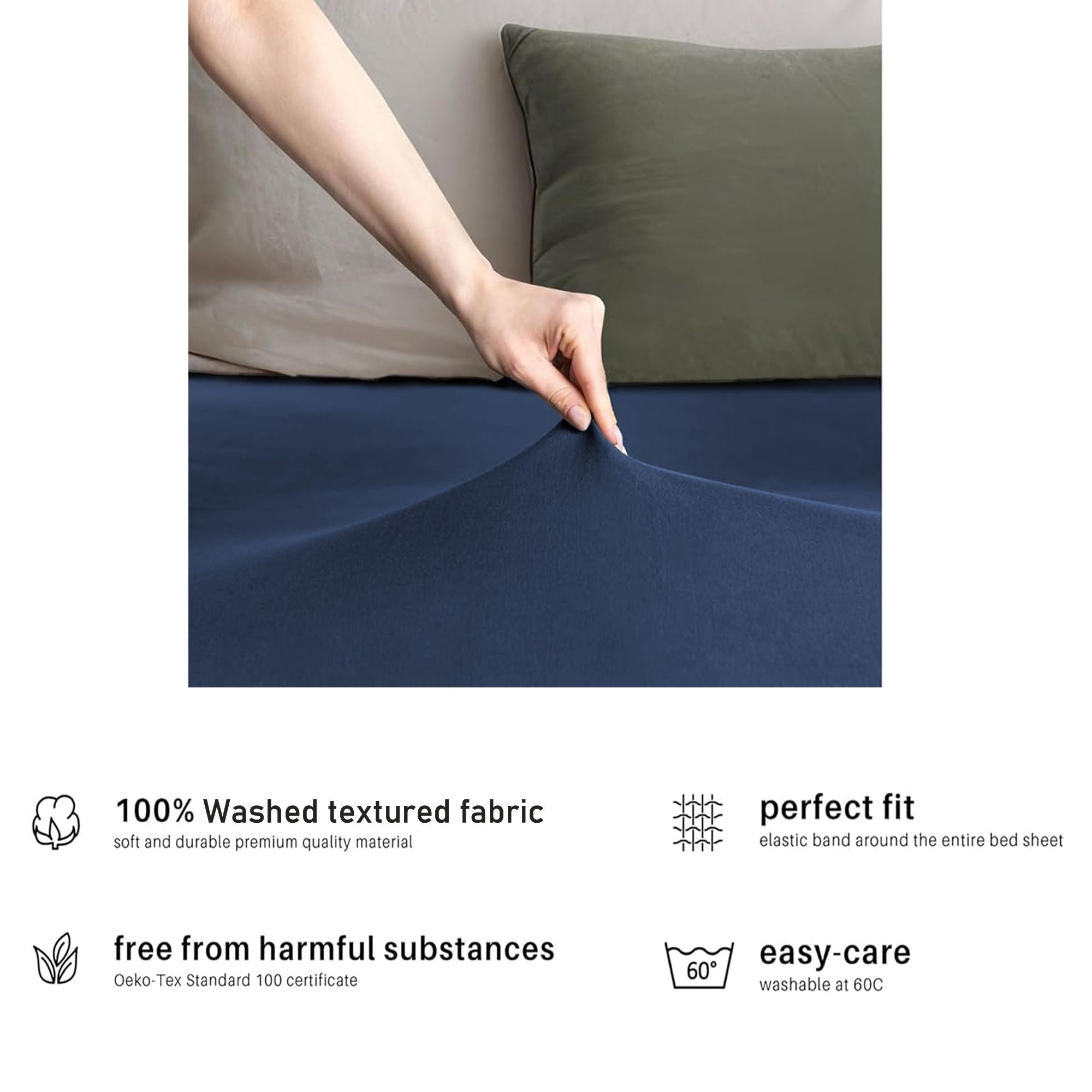Hotel Quality Fitted sheets - 2 Piece Fitted sheets -Breathable Bedding - Wrinkle, Fade, Stain Resistant- V1317-2-QS9-AUSK-CL-NV